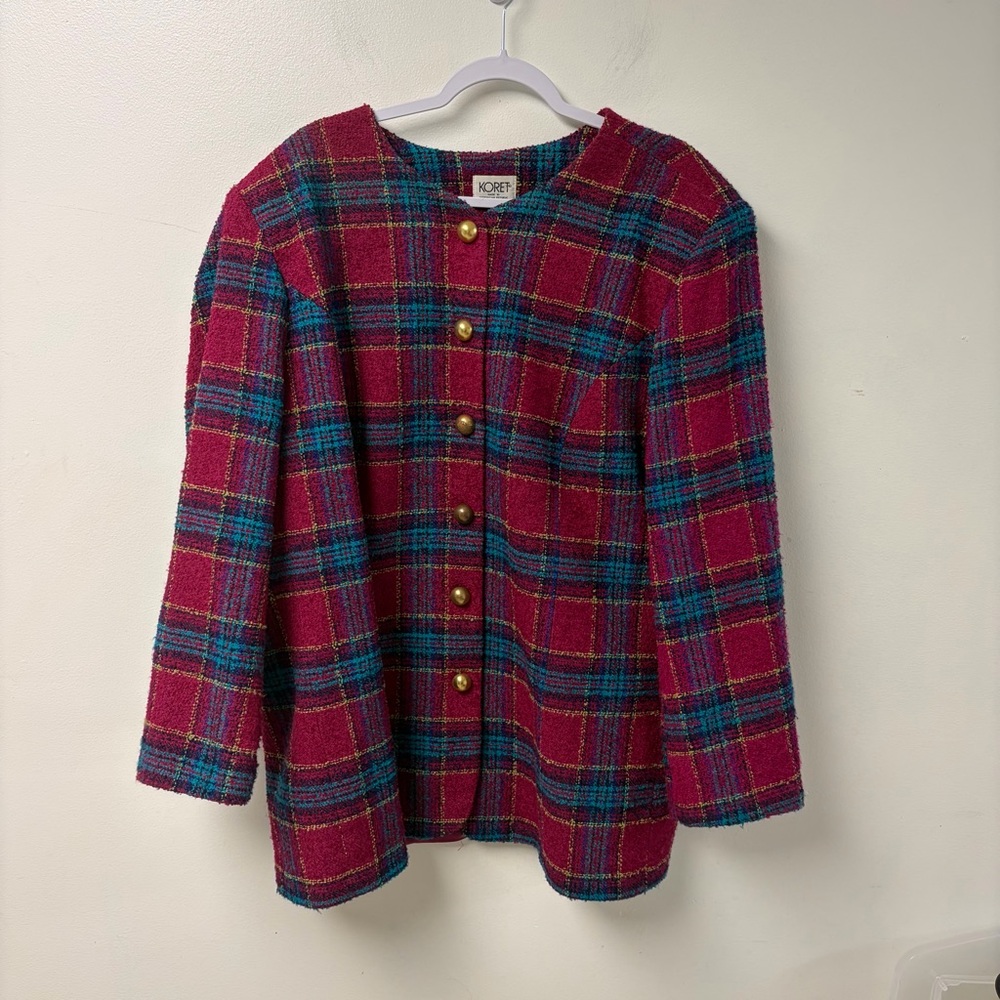 Koret Vintage Pink Plaid Wool‎ Blend Tweed Jacket Size 28W